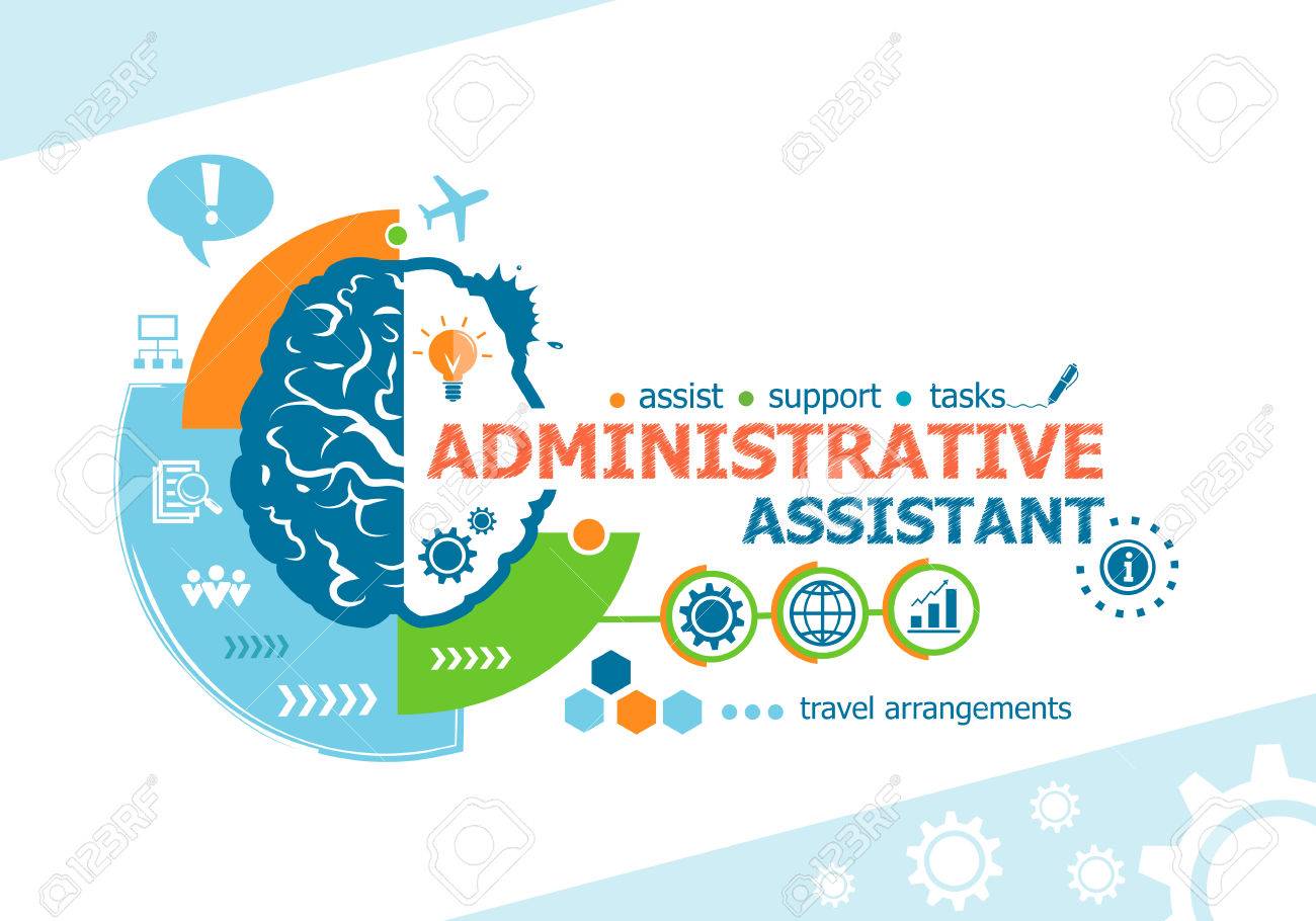 administrative assistant related words and brain concept.